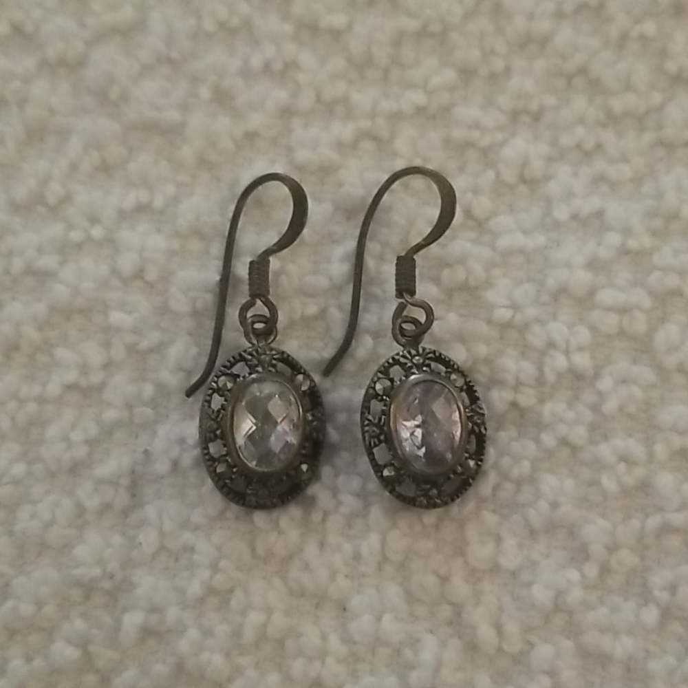 Marcasite and CZ Drop Earrings